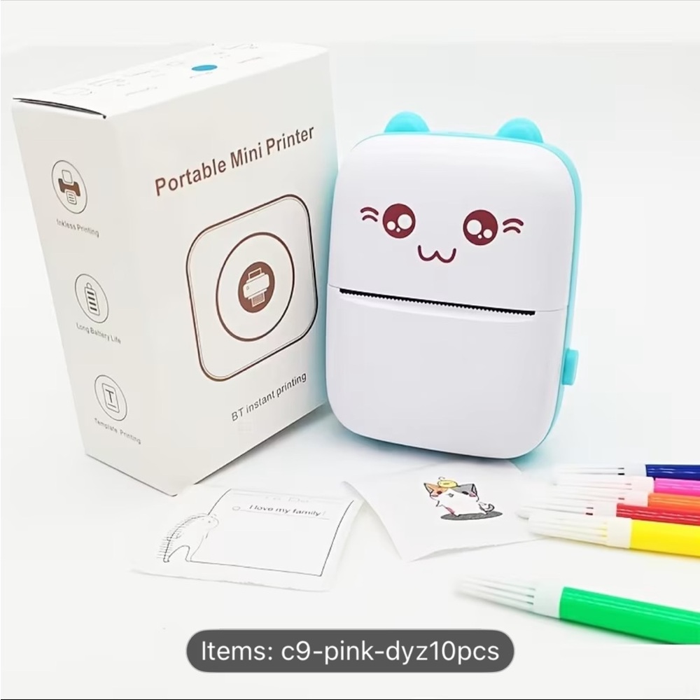 Portable Blue and White Mini Printer for Kids